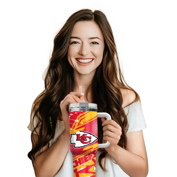 customized kansas city chiefs abstract paths red curved tumbler premium grade.webp