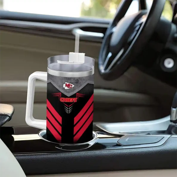customized kansas city chiefs arrow armor red black curved tumbler trendy.webp