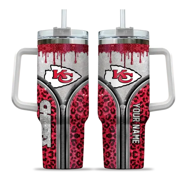 customized kansas city chiefs leopard zipper red curved tumbler best selling.webp