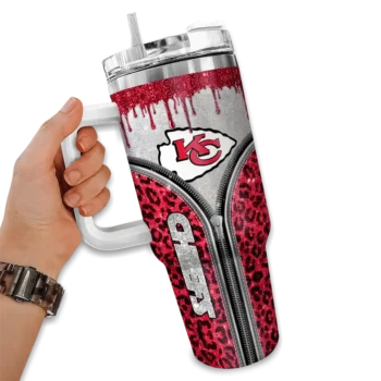 customized kansas city chiefs leopard zipper red curved tumbler fashion forward.webp