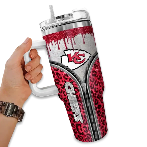 customized kansas city chiefs leopard zipper red curved tumbler fashion forward.webp
