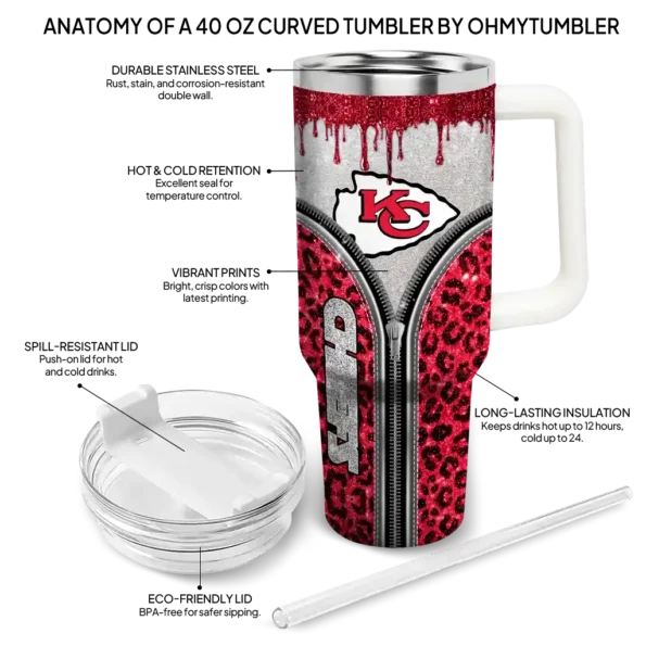 customized kansas city chiefs leopard zipper red curved tumbler new arrival.webp