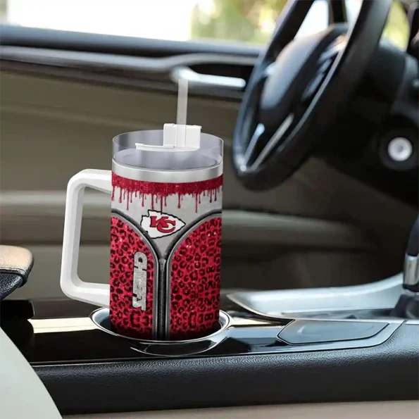 customized kansas city chiefs leopard zipper red curved tumbler trendy.webp