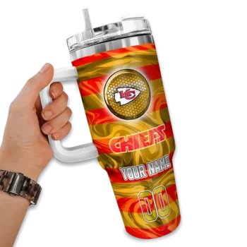 customized kansas city chiefs marbled stripes red curved tumbler fashion forward.webp