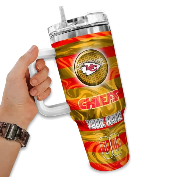 customized kansas city chiefs marbled stripes red curved tumbler fashion forward.webp