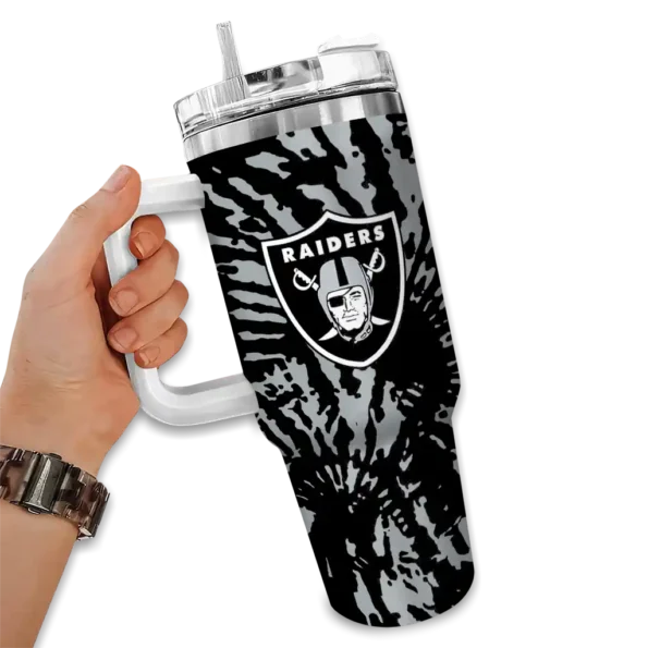 customized las vegas raiders burst swirl black curved tumbler fashion forward.webp