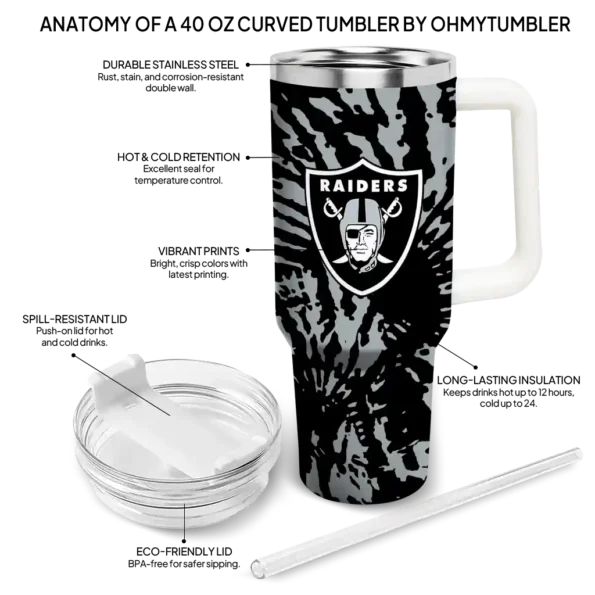 customized las vegas raiders burst swirl black curved tumbler new arrival.webp