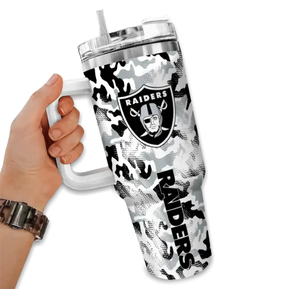 customized las vegas raiders camo mashup black white curved tumbler fashion forward.webp