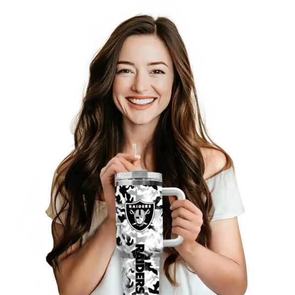 customized las vegas raiders camo mashup black white curved tumbler premium grade.webp