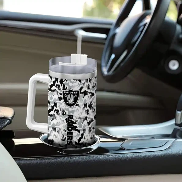 customized las vegas raiders camo mashup black white curved tumbler trendy.webp