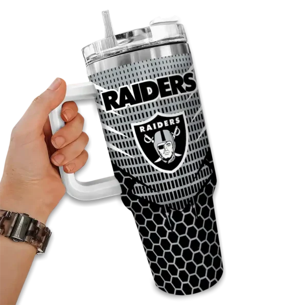customized las vegas raiders hex texture black curved tumbler fashion forward.webp