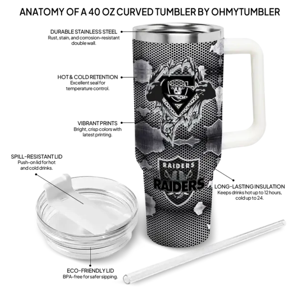 customized las vegas raiders superman shield black gray curved tumbler new arrival.webp