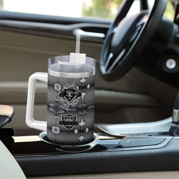customized las vegas raiders superman shield black gray curved tumbler trendy.webp