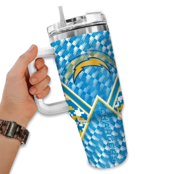 customized los angeles chargers chevron angle blue curved tumbler fashion forward.webp