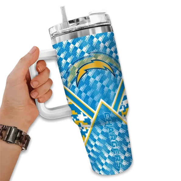 customized los angeles chargers chevron angle blue curved tumbler fashion forward.webp