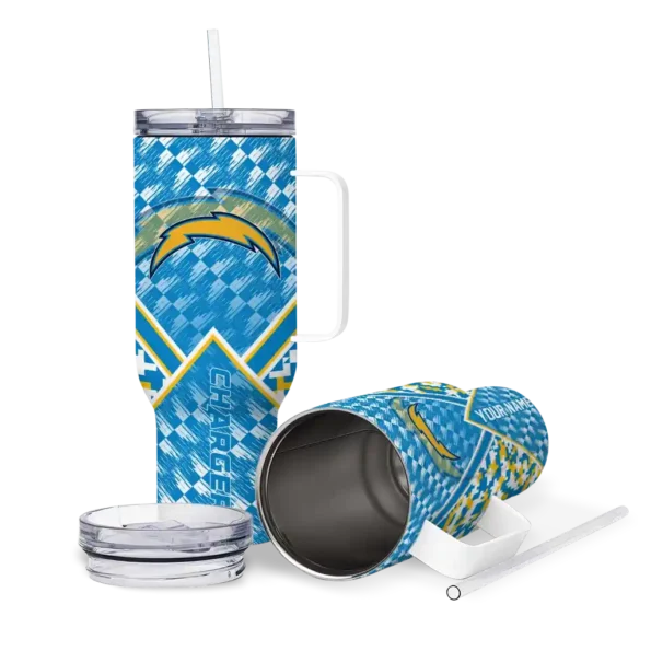 customized los angeles chargers chevron angle blue curved tumbler high quality.webp