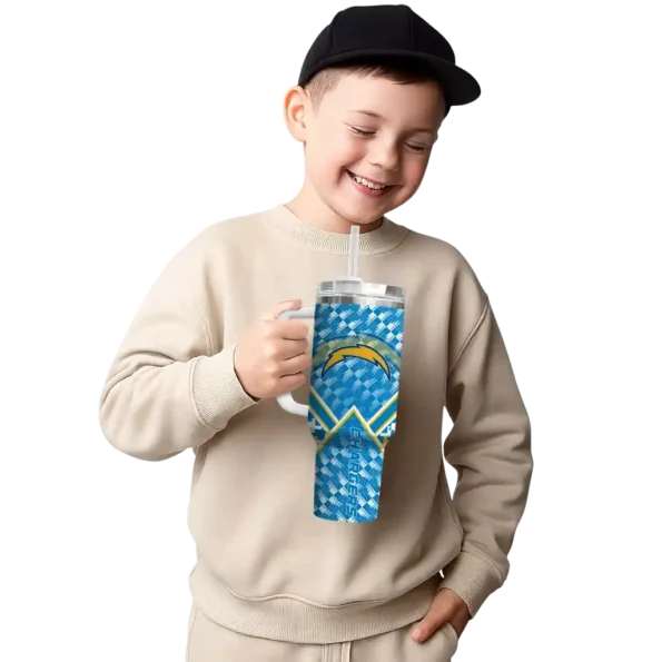 customized los angeles chargers chevron angle blue curved tumbler latest model.webp