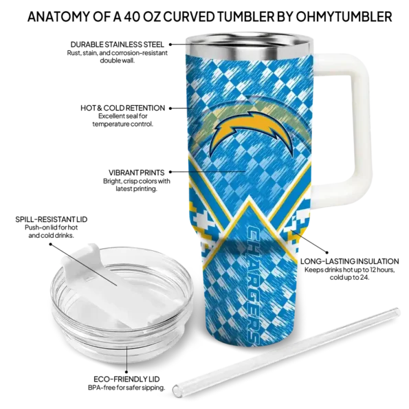 customized los angeles chargers chevron angle blue curved tumbler new arrival.webp
