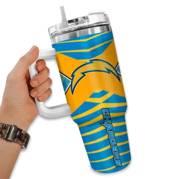 customized los angeles chargers chevron layers blue curved tumbler fashion forward.webp