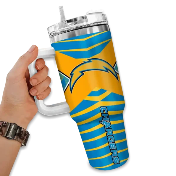 customized los angeles chargers chevron layers blue curved tumbler fashion forward.webp