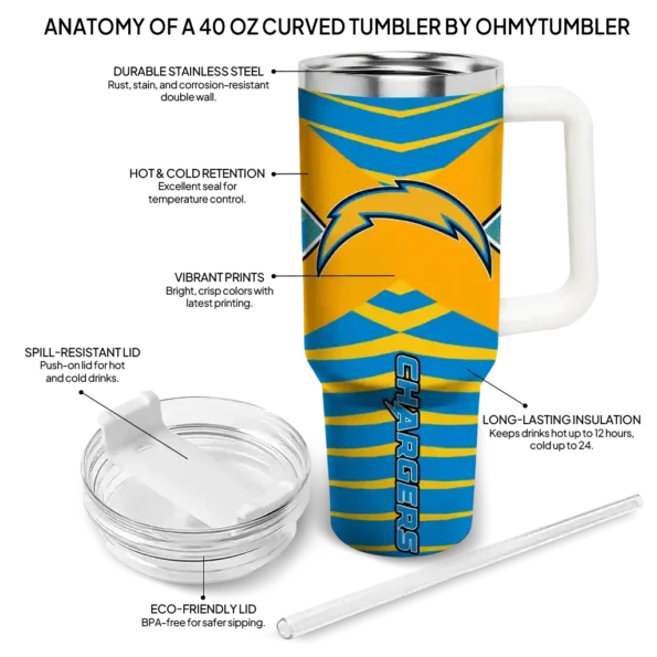 customized los angeles chargers chevron layers blue curved tumbler new arrival.webp