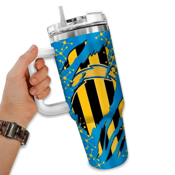 customized los angeles chargers claw cut blue black curved tumbler fashion forward.webp