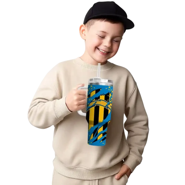 customized los angeles chargers claw cut blue black curved tumbler latest model.webp