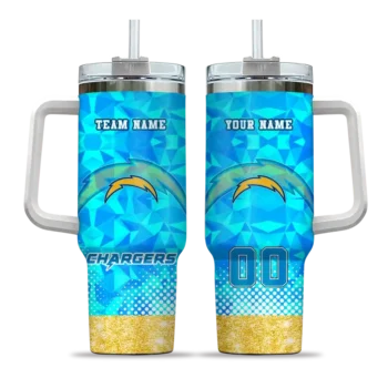 customized los angeles chargers geometric prism blue curved tumbler best selling.webp