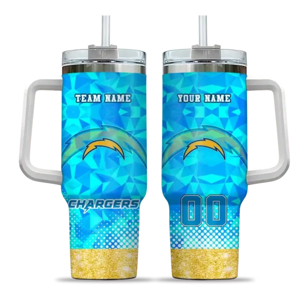 customized los angeles chargers geometric prism blue curved tumbler best selling.webp