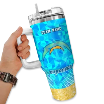 customized los angeles chargers geometric prism blue curved tumbler fashion forward.webp