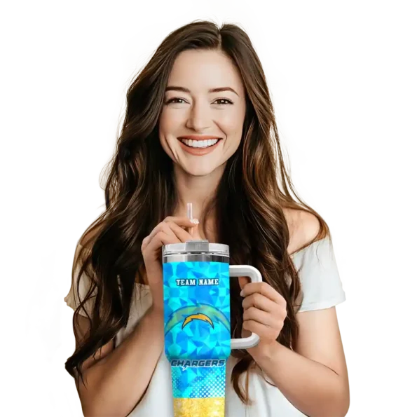 customized los angeles chargers geometric prism blue curved tumbler premium grade.webp