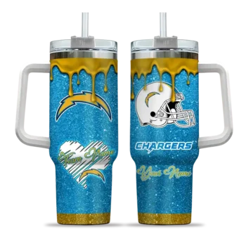 customized los angeles chargers heart helmet motif blue curved tumbler best selling.webp