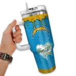 customized los angeles chargers heart helmet motif blue curved tumbler best selling.webp