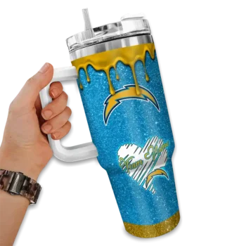 customized los angeles chargers heart helmet motif blue curved tumbler fashion forward.webp