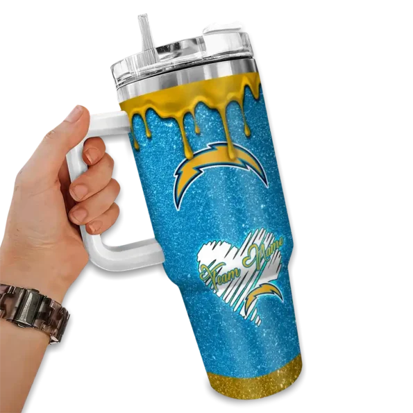 customized los angeles chargers heart helmet motif blue curved tumbler fashion forward.webp