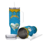 customized los angeles chargers heart helmet motif blue curved tumbler best selling.webp