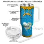 customized los angeles chargers heart helmet motif blue curved tumbler best selling.webp