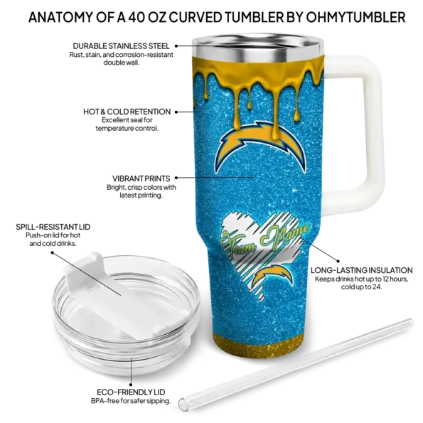customized los angeles chargers heart helmet motif blue curved tumbler new arrival.webp