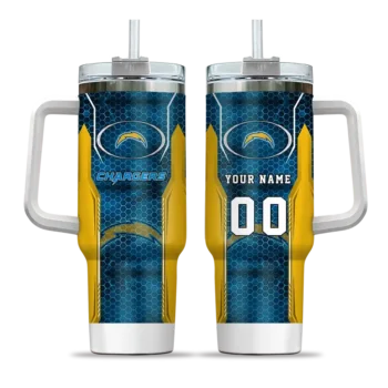 customized los angeles chargers hexagon armor blue curved tumbler best selling.webp