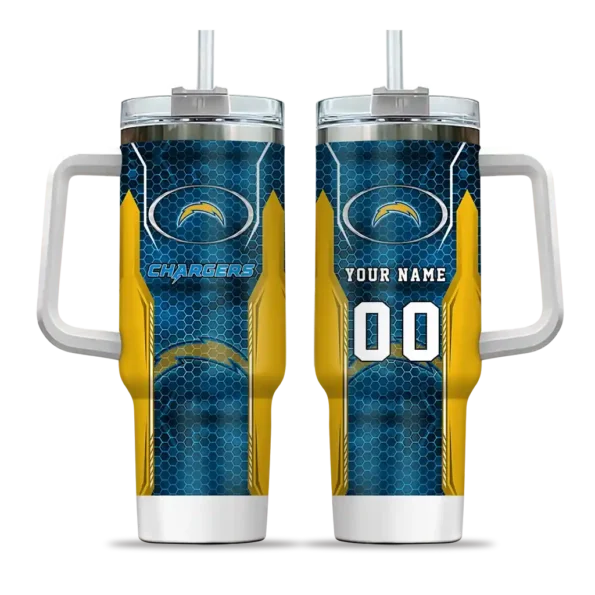 customized los angeles chargers hexagon armor blue curved tumbler best selling.webp