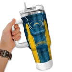 customized los angeles chargers hexagon armor blue curved tumbler best selling.webp