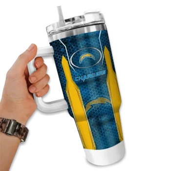 customized los angeles chargers hexagon armor blue curved tumbler fashion forward.webp