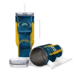 customized los angeles chargers hexagon armor blue curved tumbler best selling.webp