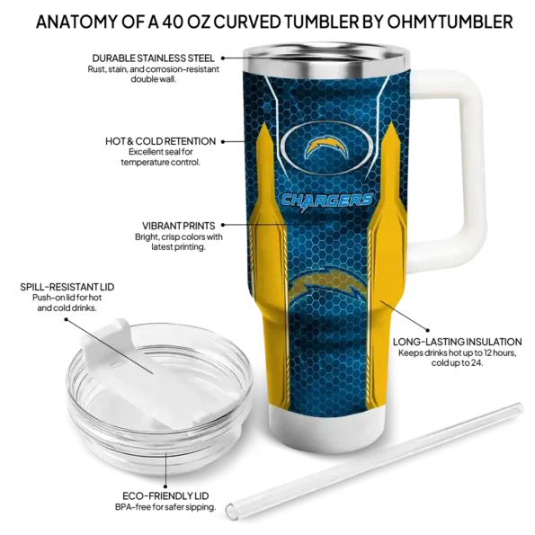 customized los angeles chargers hexagon armor blue curved tumbler new arrival.webp