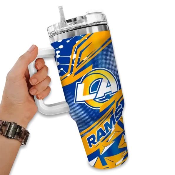 customized los angeles rams abstract paths blue curved tumbler fashion forward.webp
