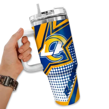 customized los angeles rams arrow burst blue curved tumbler fashion forward.webp