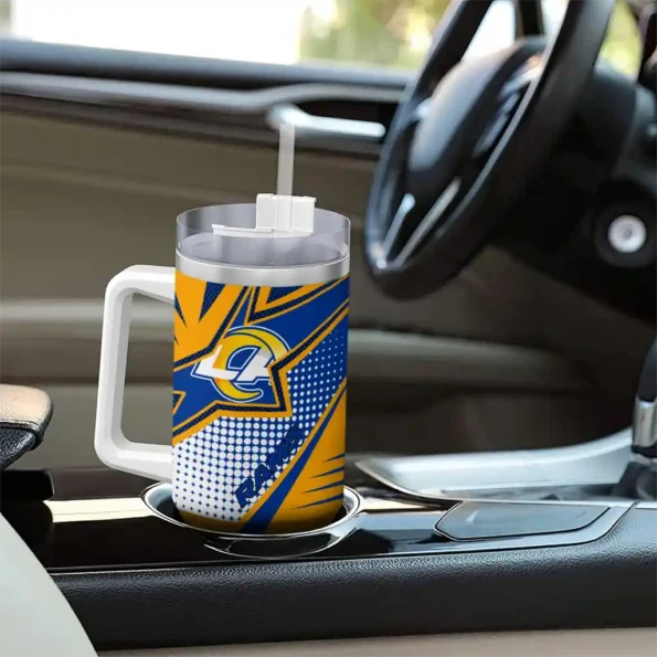 customized los angeles rams arrow burst blue curved tumbler trendy.webp