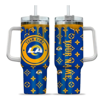 customized los angeles rams bullseye drips blue curved tumbler best selling.webp