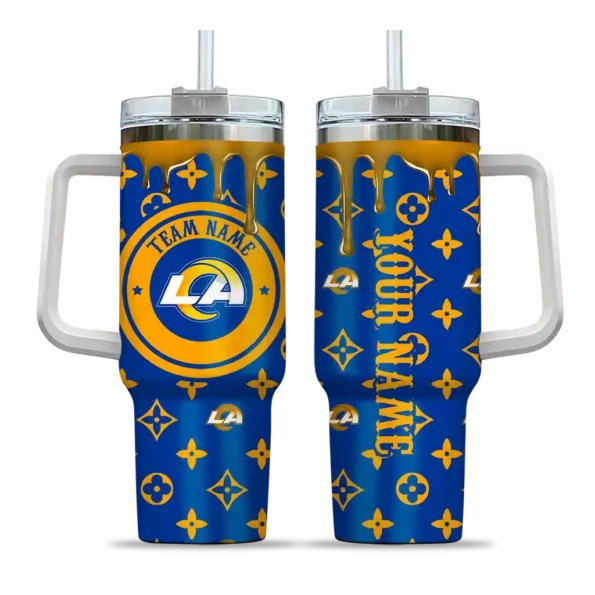 customized los angeles rams bullseye drips blue curved tumbler best selling.webp