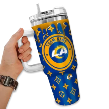 customized los angeles rams bullseye drips blue curved tumbler fashion forward.webp